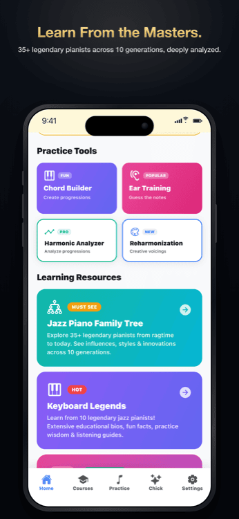Learn from the masters — named jazz pianist voicing library