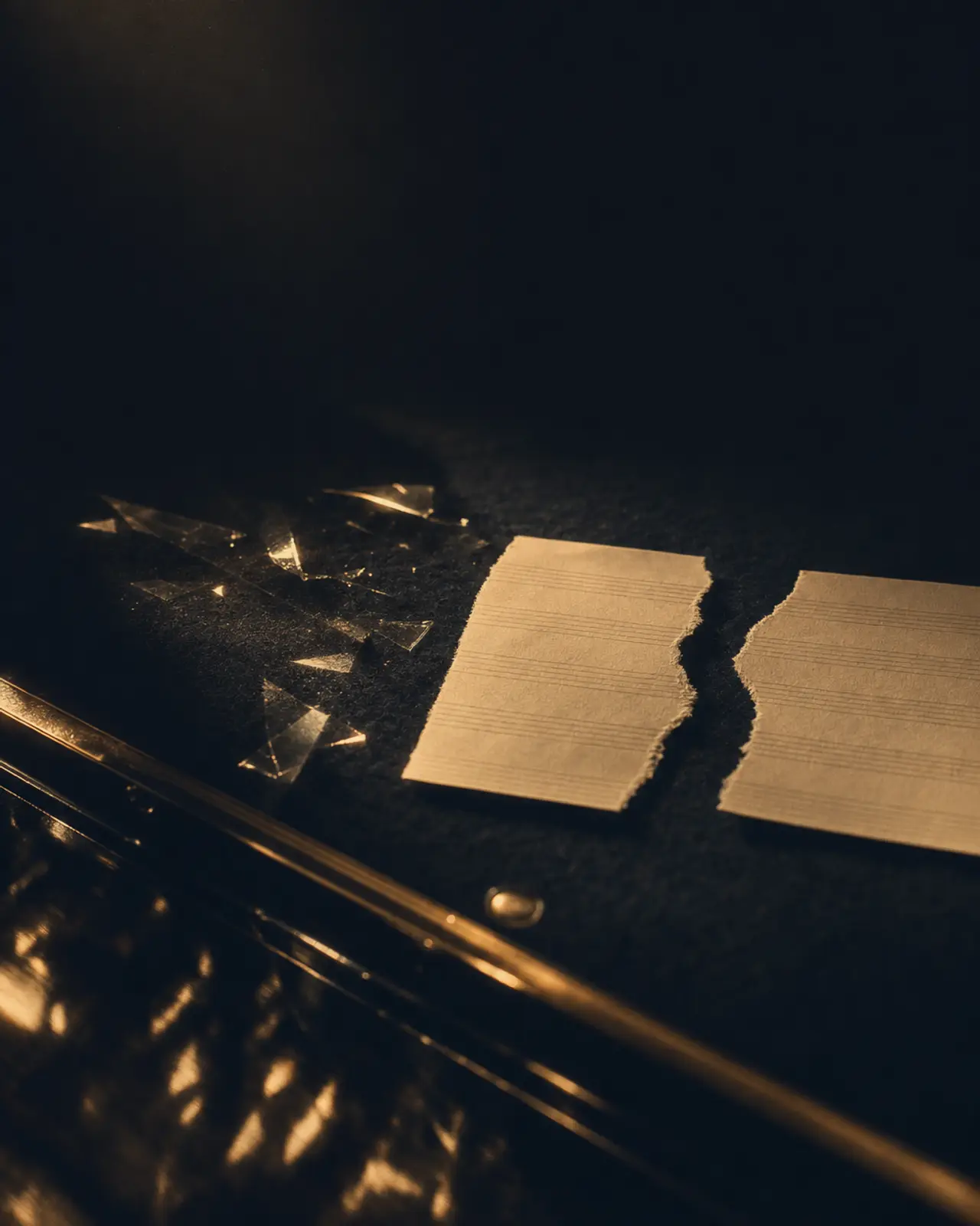 Free Jazz era still life for Andrew Hill: manuscript paper torn clean in half and laid slightly apart.