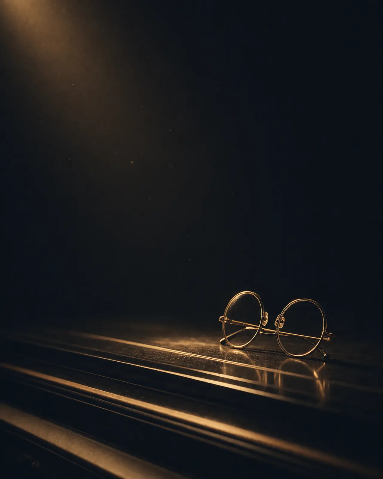 Modal era still life for Bill Evans: a pair of round spectacles folded on the fallboard.