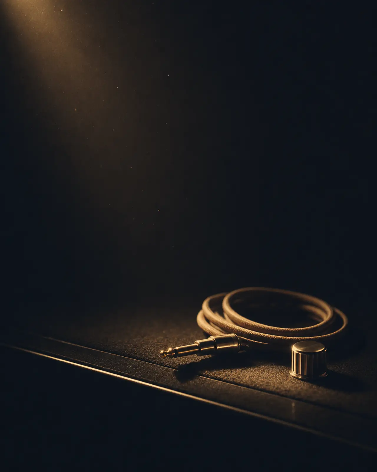 Modal era still life for Herbie Hancock: a coiled patch cable beside a single chrome knob.