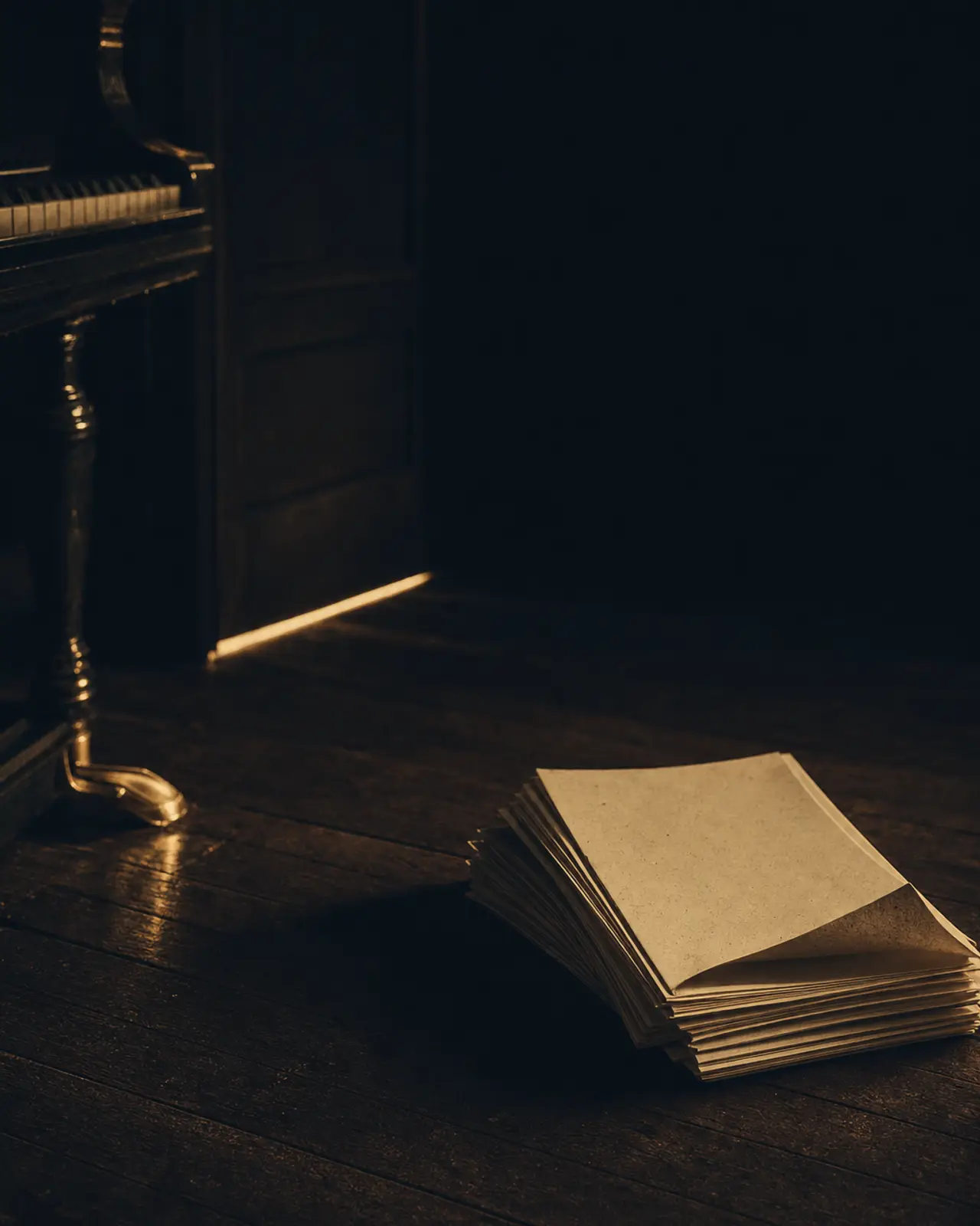 Stride era still life for James P. Johnson: a stack of ink-copied manuscript paper, curled at the corner.