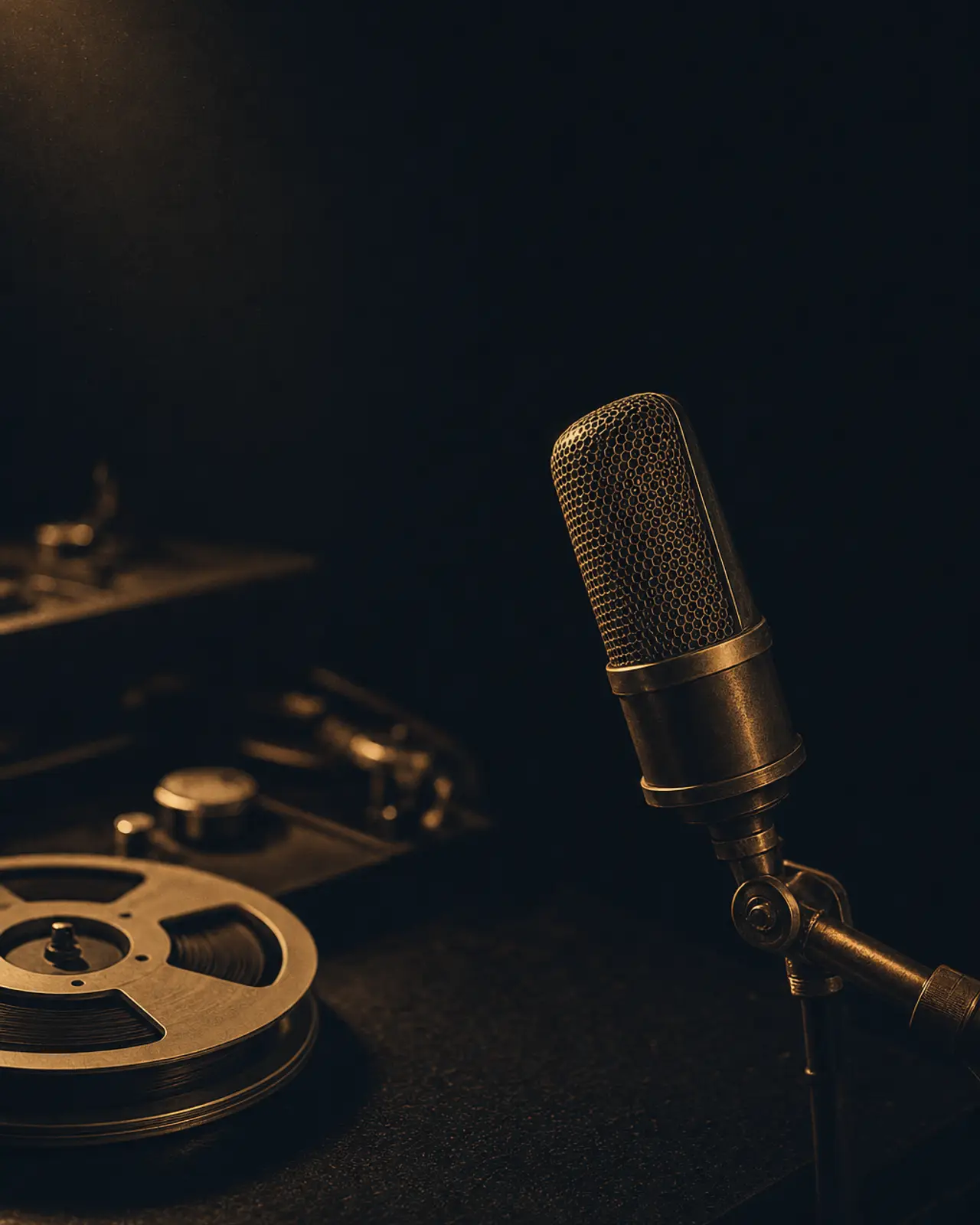 Hard Bop era still life for Wynton Kelly: a ribbon microphone on a short boom, grille catching the key light.